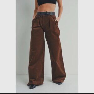 Corduroy Suede & Leather Wide Leg Pant